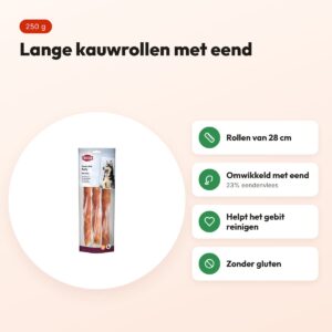 Trixie Denta Fun Duck Chewing Rolls 28 cm 250 g – lange kauwrollen – voordelen