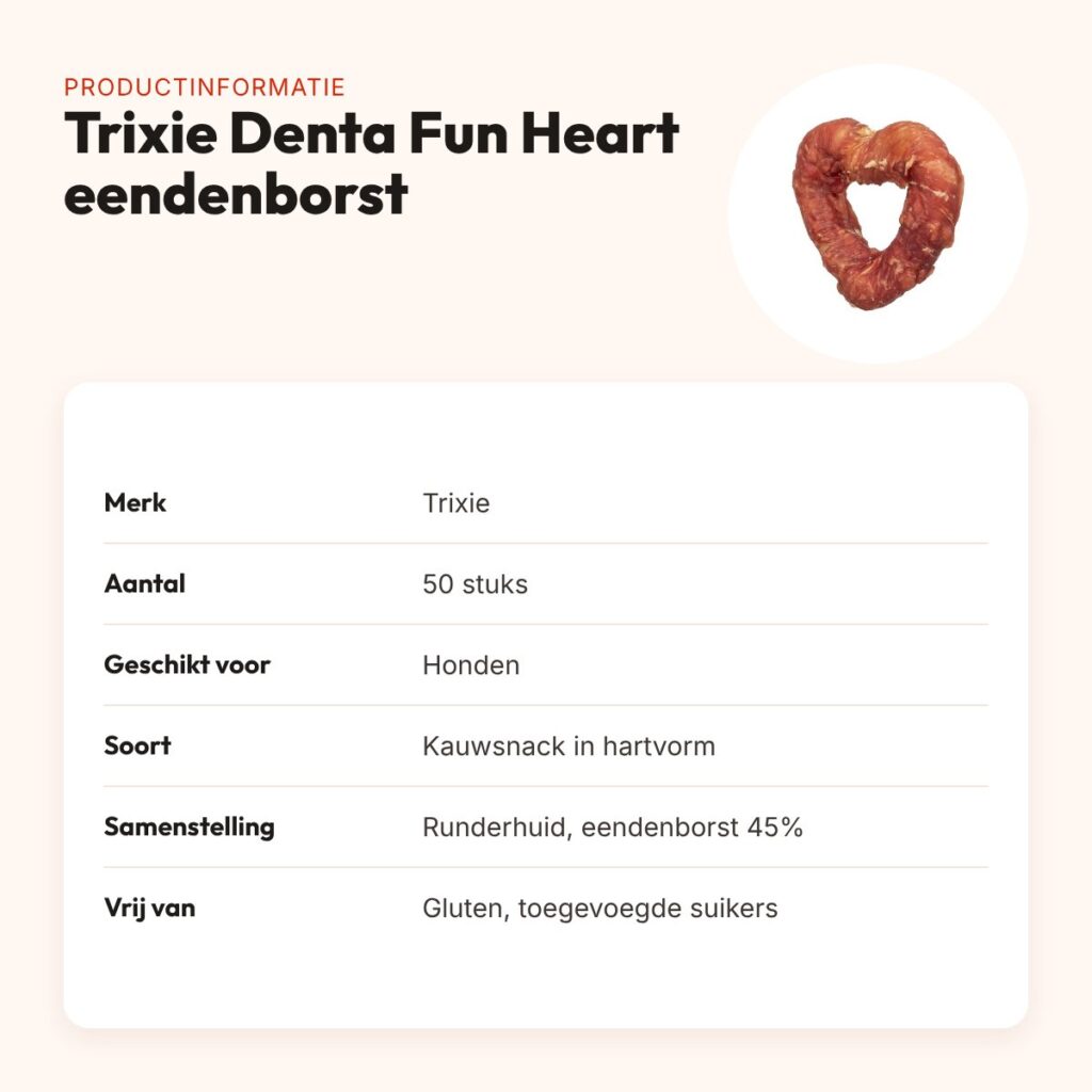 Trixie Denta Fun Heart met eendenborst – kauwsnack, 50 stuks – productinformatie