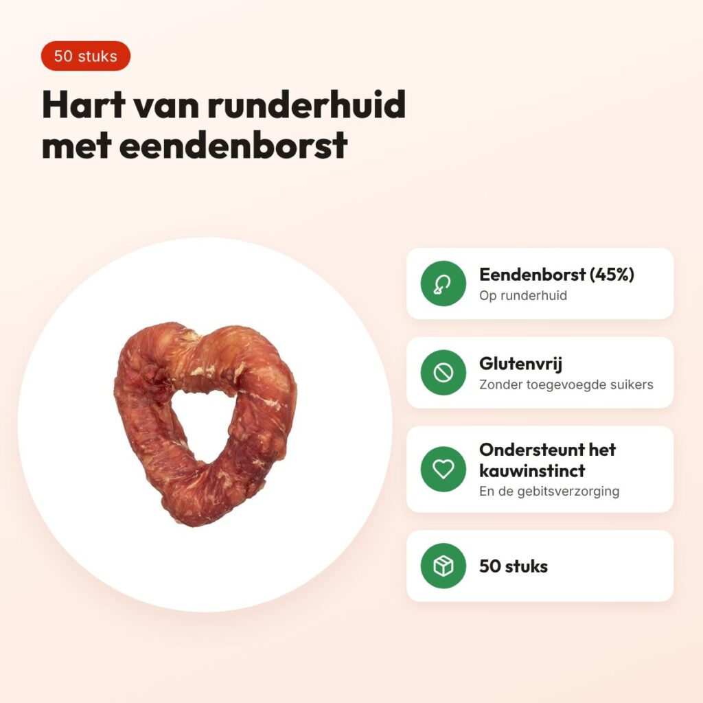 Trixie Denta Fun Heart met eendenborst – kauwsnack, 50 stuks – voordelen
