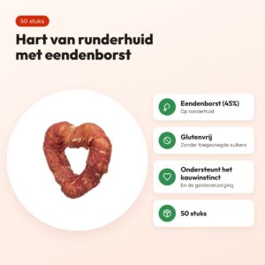 Trixie Denta Fun Heart met eendenborst – kauwsnack, 50 stuks – voordelen
