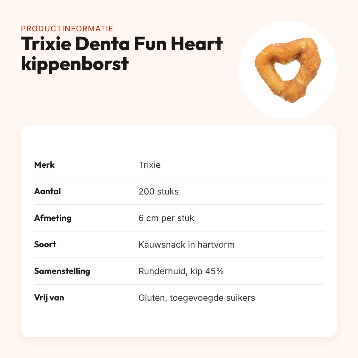 Trixie Denta Fun Heart met kippenborst 6 cm – kauwsnack, 200 stuks – productinformatie