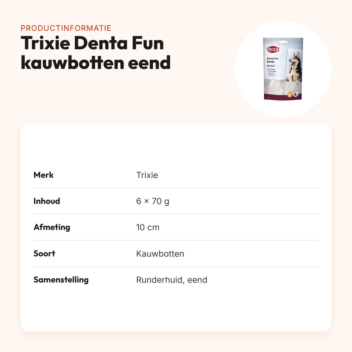 Trixie Denta Fun kauwbotten eend 10 cm – runderhuid, 6 x 70 g – productinformatie