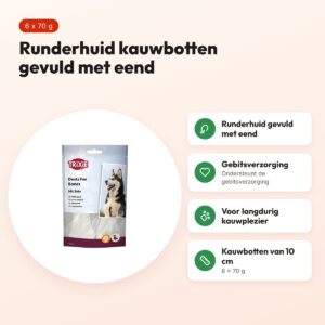 Trixie Denta Fun kauwbotten eend 10 cm – runderhuid, 6 x 70 g – voordelen