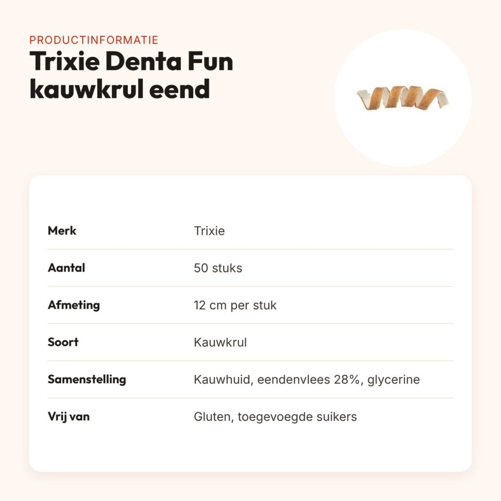 Trixie Denta Fun kauwkrul eend 12 cm – runderhuid met eend, 50 stuks – productinformatie
