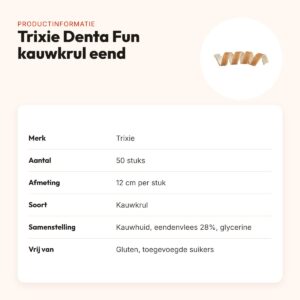 Trixie Denta Fun kauwkrul eend 12 cm – runderhuid met eend, 50 stuks – productinformatie