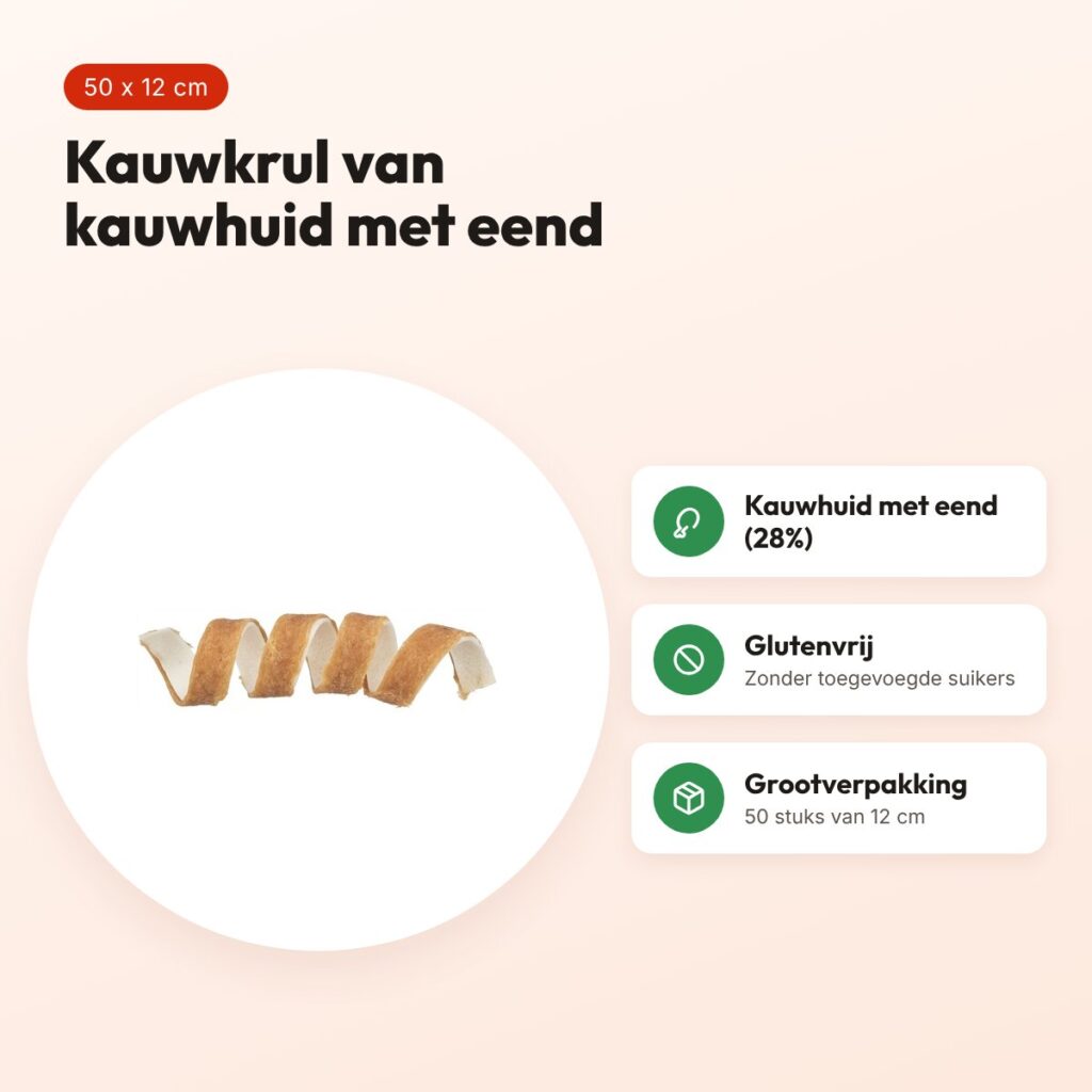 Trixie Denta Fun kauwkrul eend 12 cm – runderhuid met eend, 50 stuks – voordelen