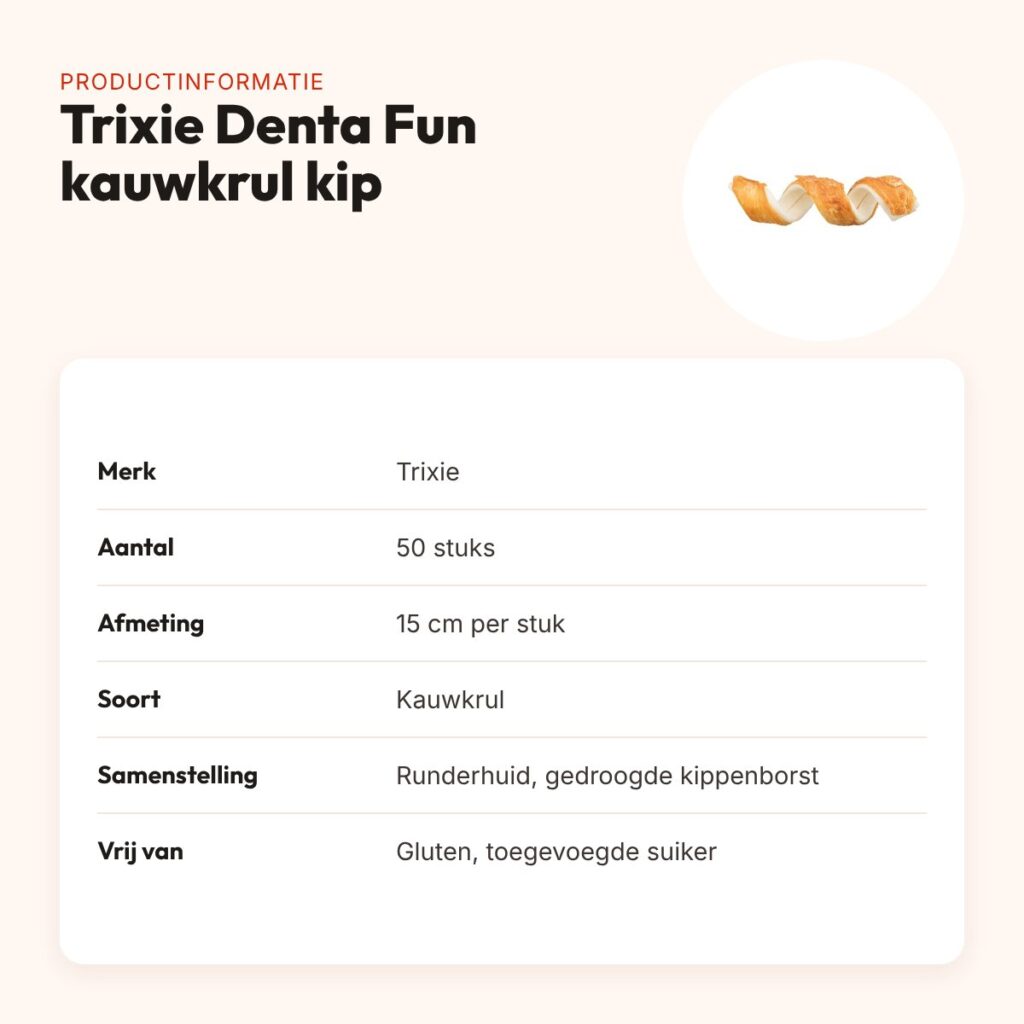 Trixie Denta Fun kauwkrul kip 15 cm – runderhuid, 50 stuks – productinformatie