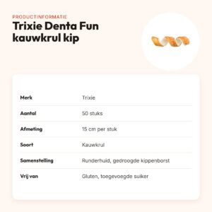 Trixie Denta Fun kauwkrul kip 15 cm – runderhuid, 50 stuks – productinformatie