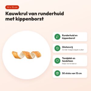 Trixie Denta Fun kauwkrul kip 15 cm – runderhuid, 50 stuks – voordelen