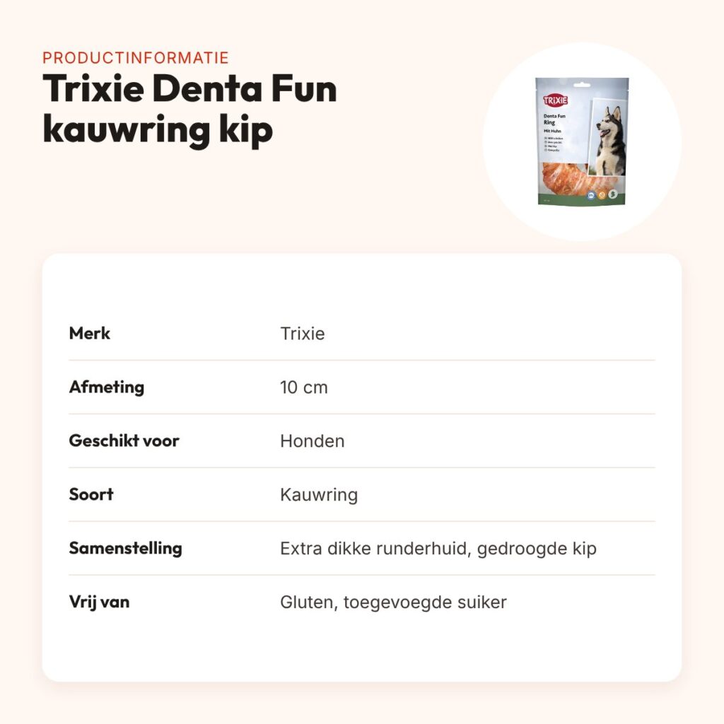 Trixie Denta Fun kauwring kip 10 cm – extra dikke runderhuid – productinformatie