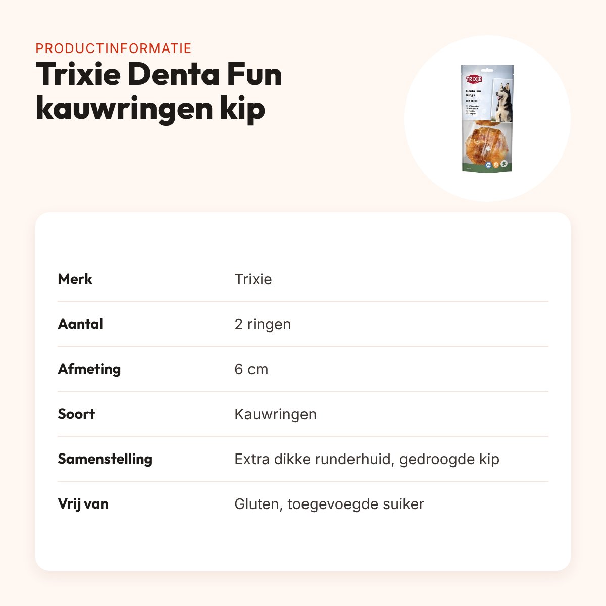 Trixie Denta Fun kauwringen kip 6 cm – 2 stuks, glutenvrij – productinformatie