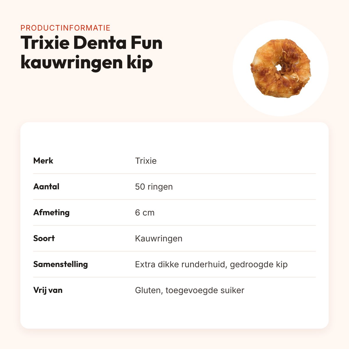 Trixie Denta Fun kauwringen kip 6 cm – 50 stuks, glutenvrij – productinformatie