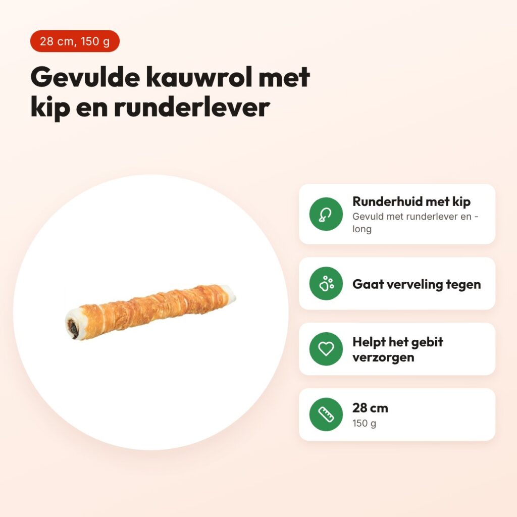 Trixie Denta Fun kauwrol gevuld met kip 28 cm – runderhuid, 150 g – voordelen