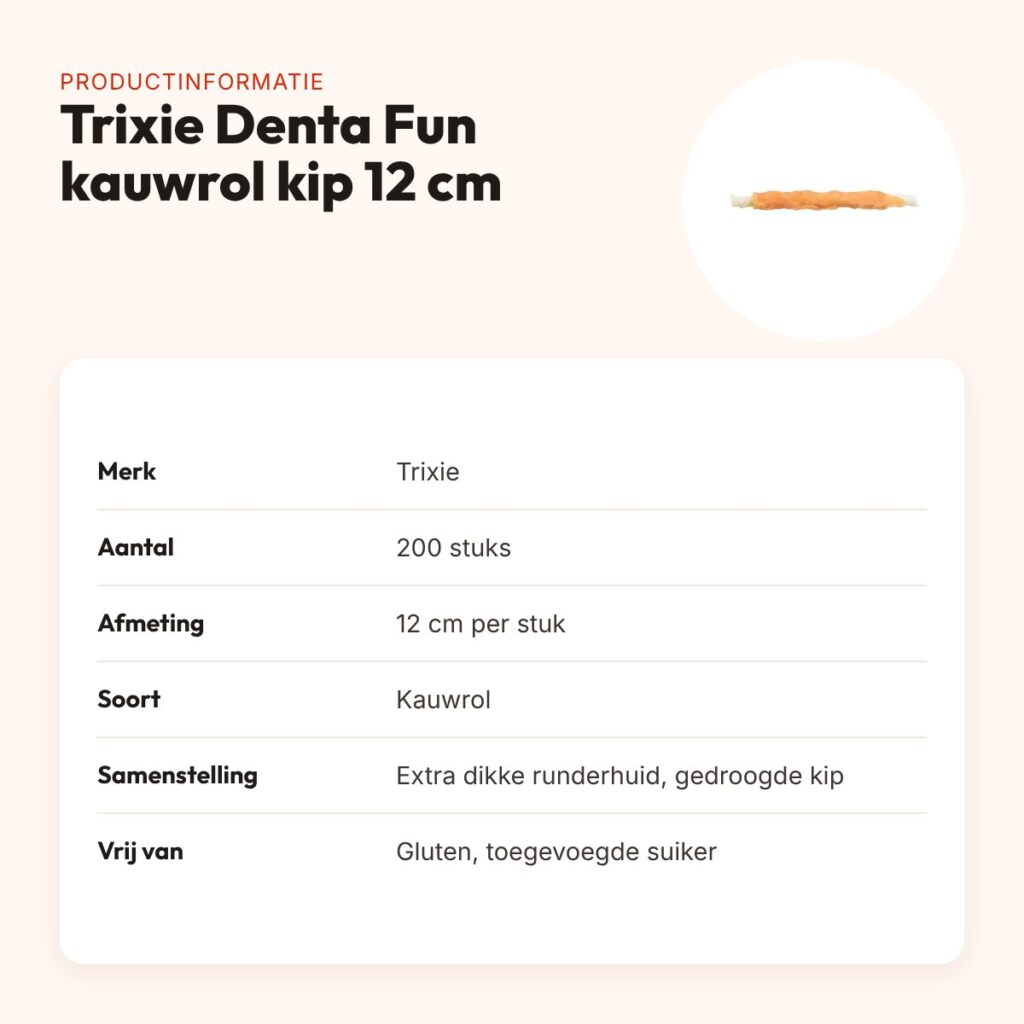 Trixie Denta Fun kauwrol kip 12 cm – runderhuid, 200 stuks – productinformatie