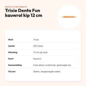 Trixie Denta Fun kauwrol kip 12 cm – runderhuid, 200 stuks – productinformatie