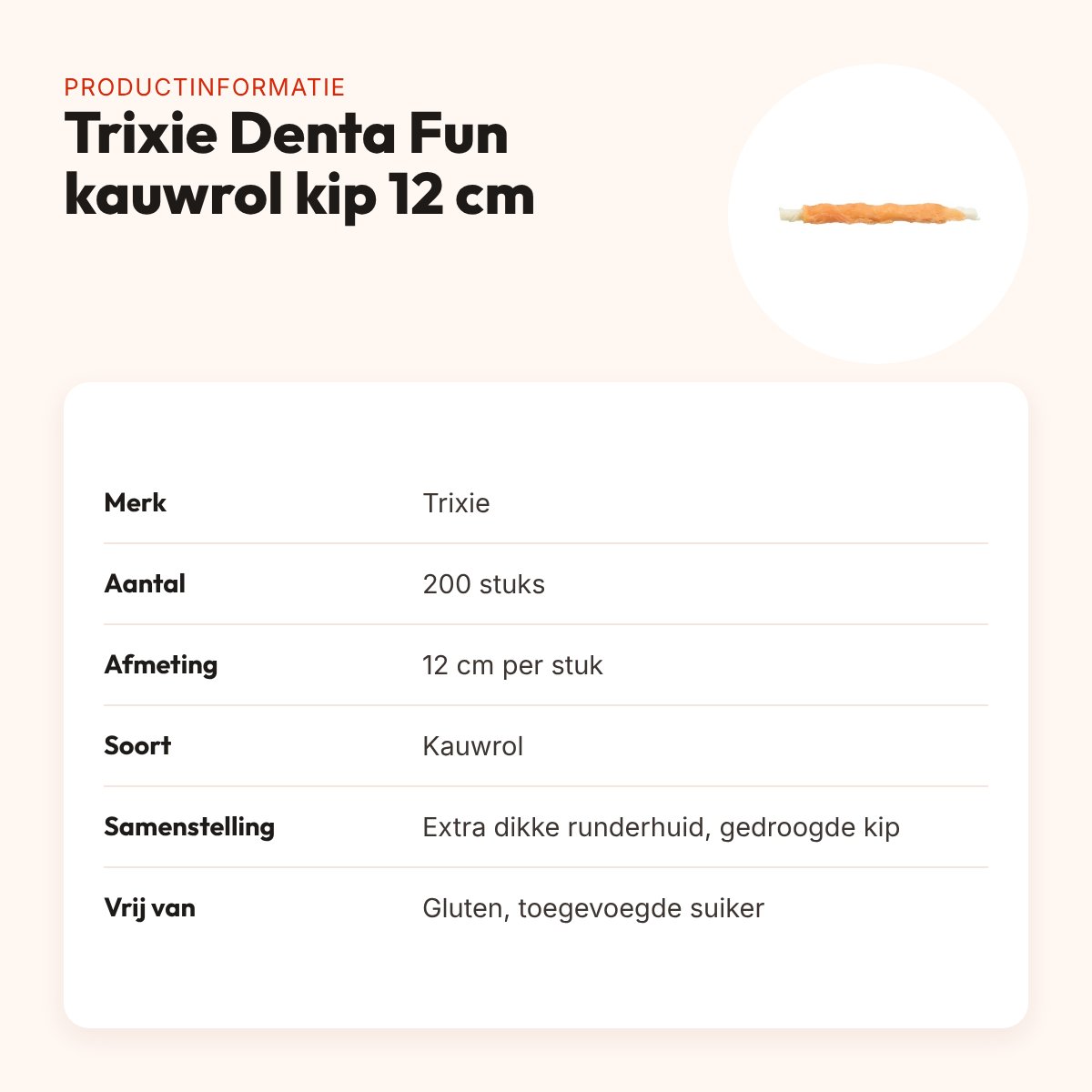 Trixie Denta Fun kauwrol kip 12 cm – runderhuid, 200 stuks – productinformatie