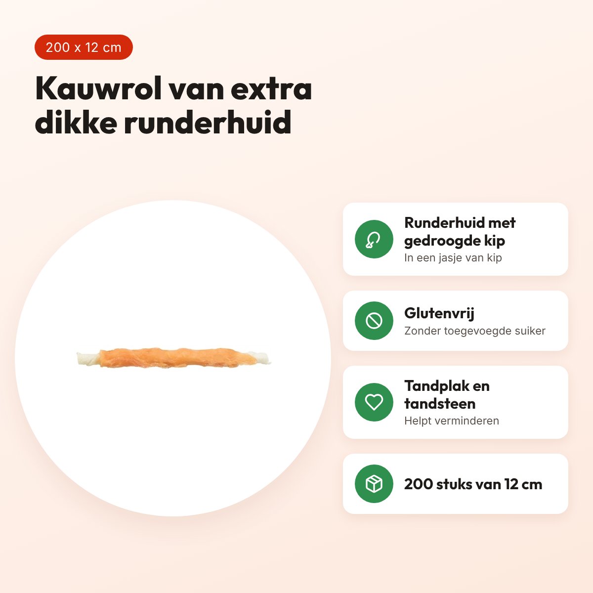 Trixie Denta Fun kauwrol kip 12 cm – runderhuid, 200 stuks – voordelen