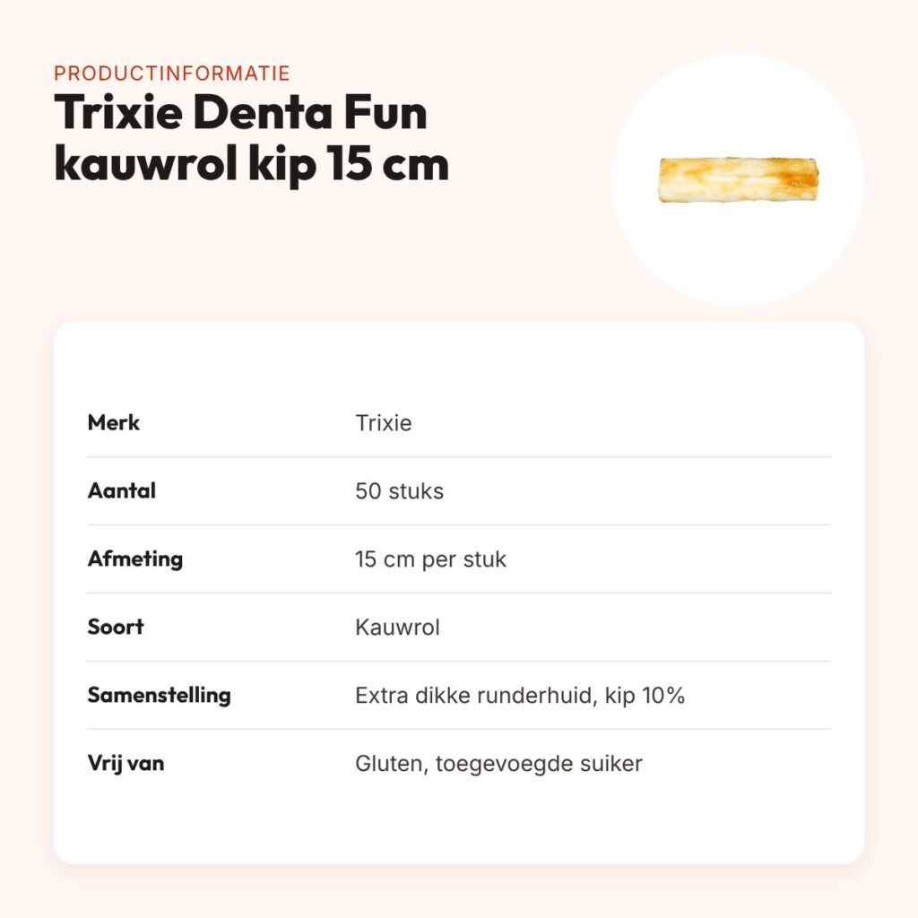 Trixie Denta Fun kauwrol kip 15 cm – runderhuid met kip, 50 stuks – productinformatie
