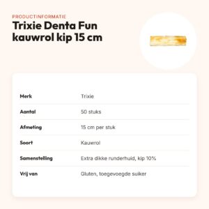 Trixie Denta Fun kauwrol kip 15 cm – runderhuid met kip, 50 stuks – productinformatie