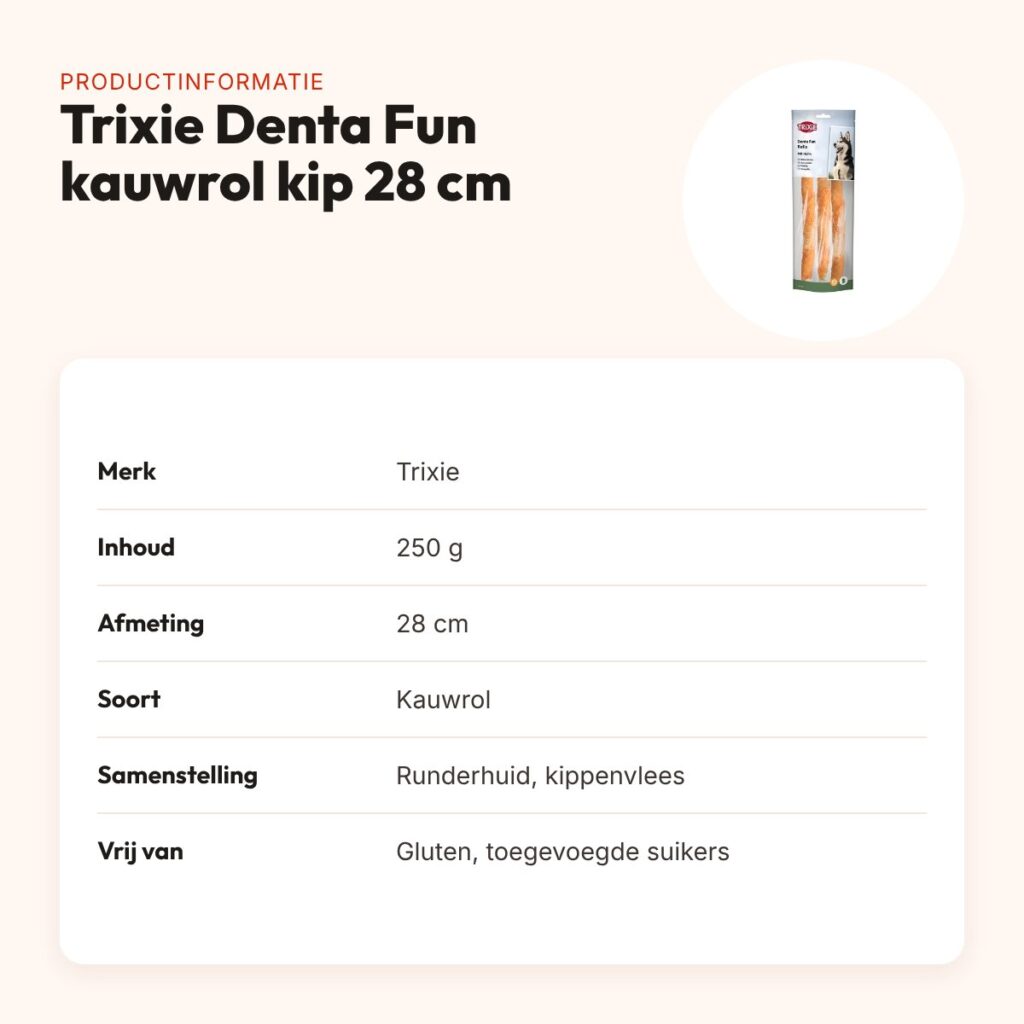 Trixie Denta Fun kauwrol kip 28 cm – runderhuid, 250 g – productinformatie