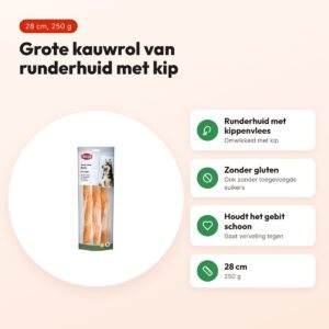 Trixie Denta Fun kauwrol kip 28 cm – runderhuid, 250 g – voordelen