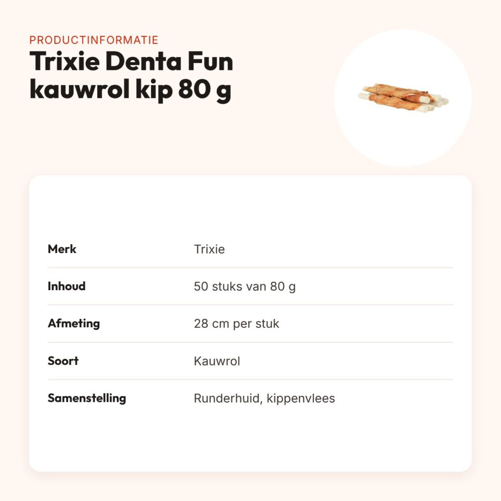Trixie Denta Fun kauwrol kip 28 cm – runderhuid, 80 g, 50 stuks – productinformatie