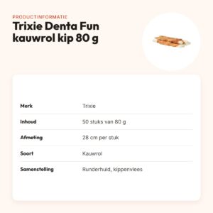 Trixie Denta Fun kauwrol kip 28 cm – runderhuid, 80 g, 50 stuks – productinformatie