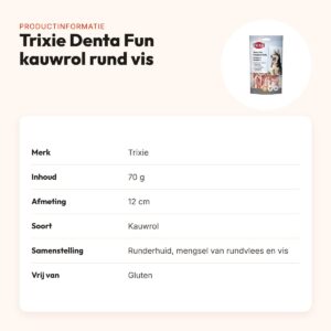 Trixie Denta Fun kauwrol runderhuid met rund en vis 12 cm – 70 g – productinformatie