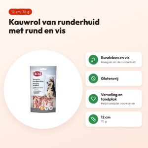 Trixie Denta Fun kauwrol runderhuid met rund en vis 12 cm – 70 g – voordelen