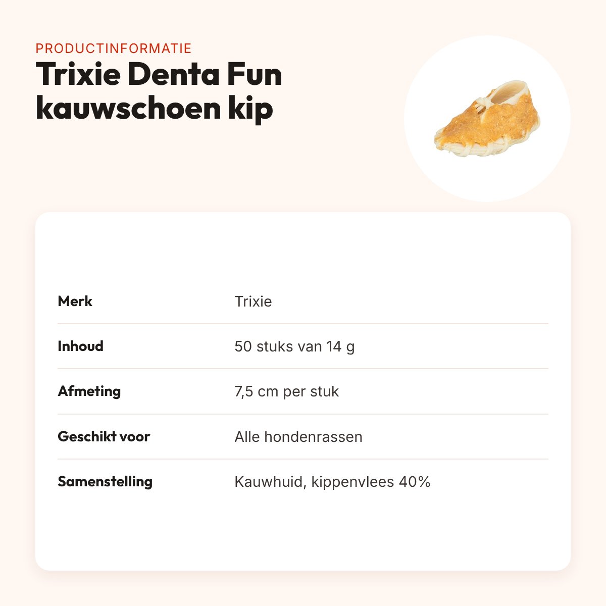 Trixie Denta Fun kauwschoen met kip 7,5 cm – 14 g, 50 stuks – productinformatie
