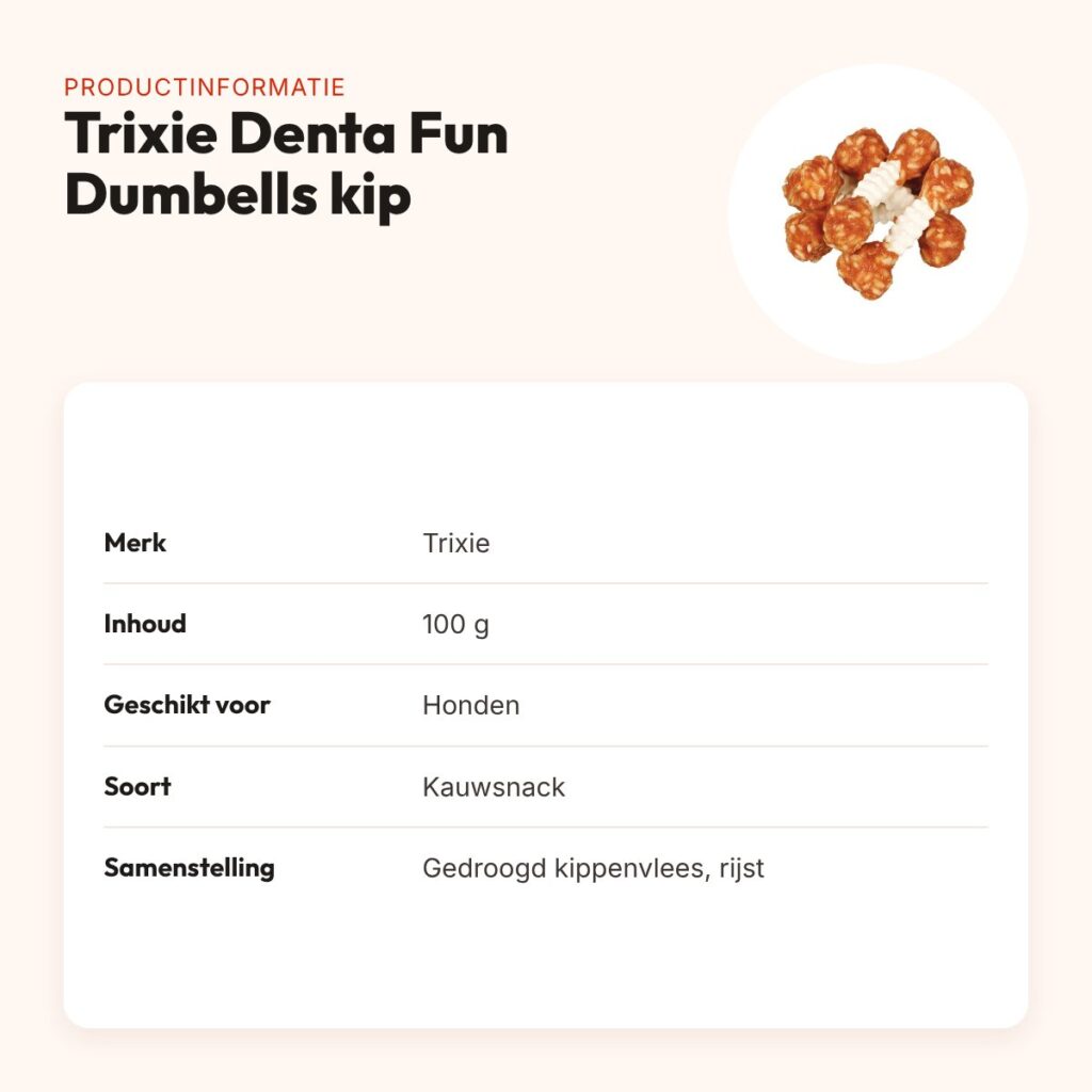 Trixie Denta Fun kauwsnack kip en rijst Dumbells 100 g – productinformatie