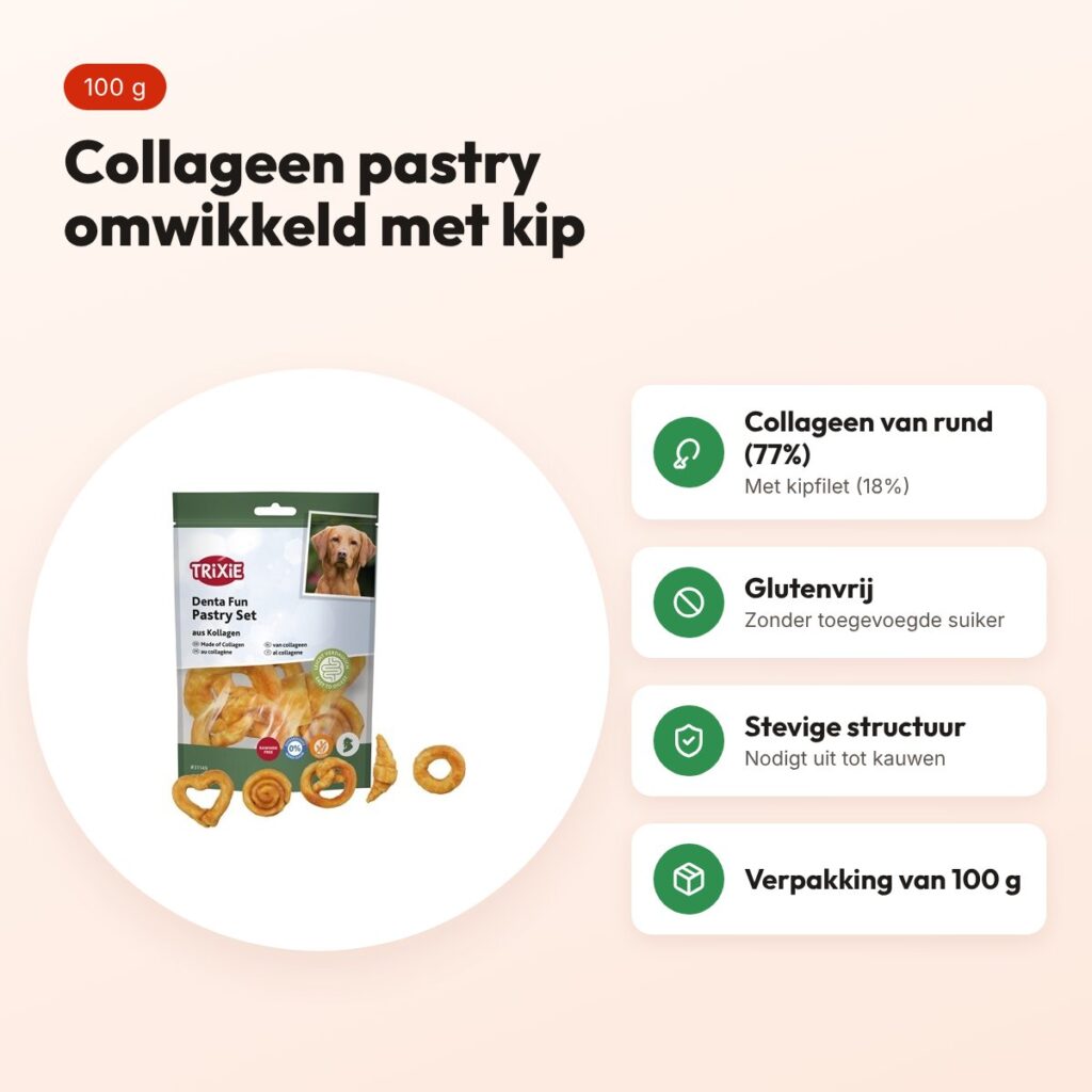 Trixie Denta Fun kauwsnack Pastry met collageen 100 g – kip – voordelen