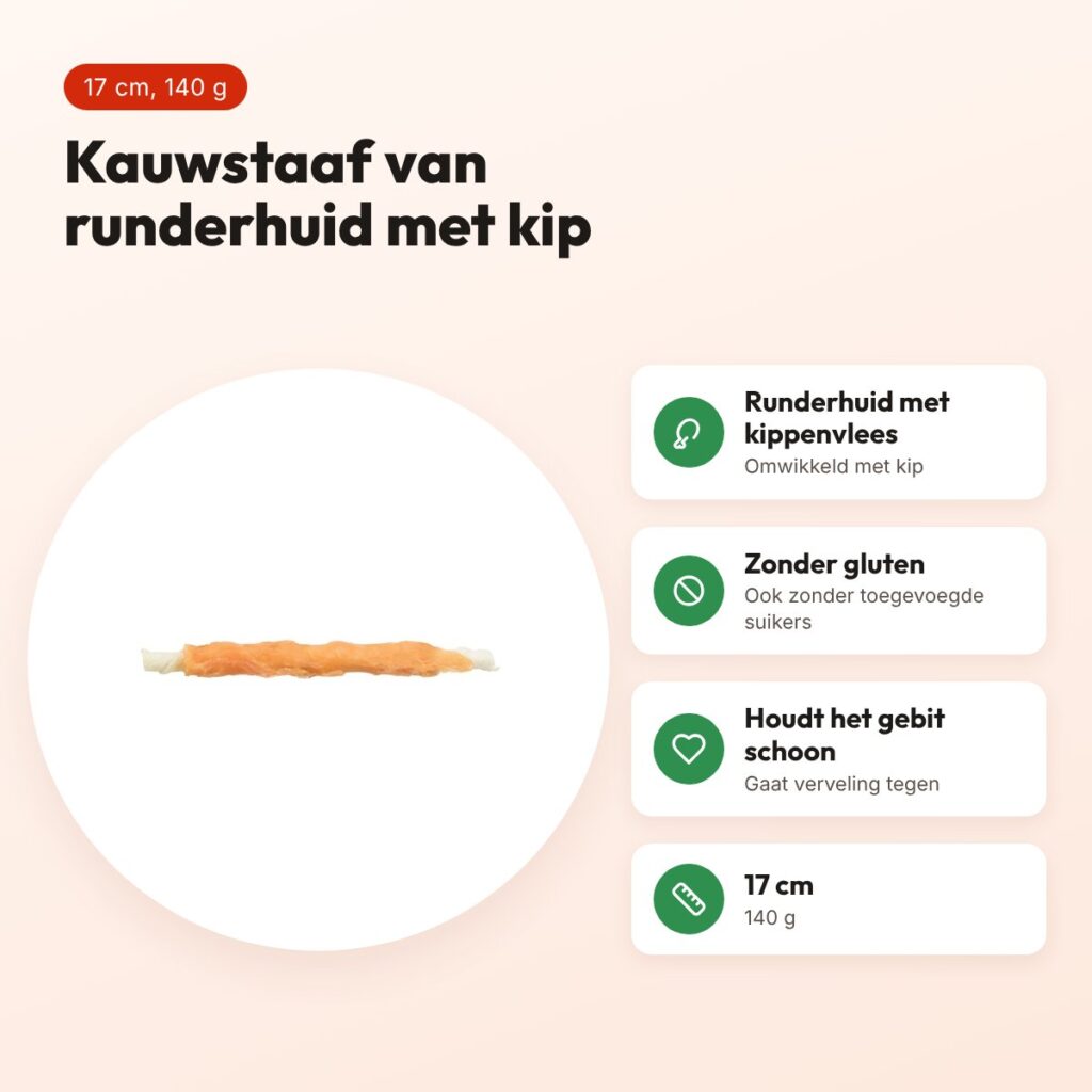 Trixie Denta Fun kauwstaaf kip 17 cm – runderhuid, 140 g – voordelen