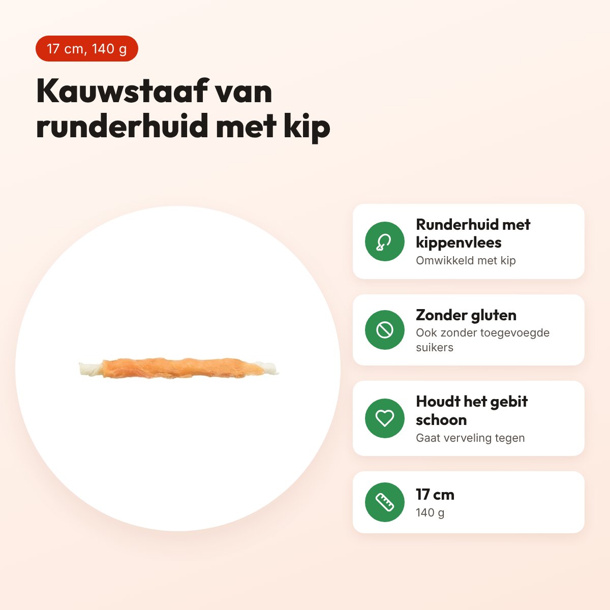 Trixie Denta Fun kauwstaaf kip 17 cm – runderhuid, 140 g – voordelen