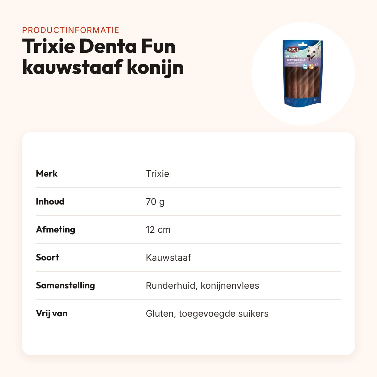 Trixie Denta Fun kauwstaaf konijn 12 cm – runderhuid, 70 g – productinformatie
