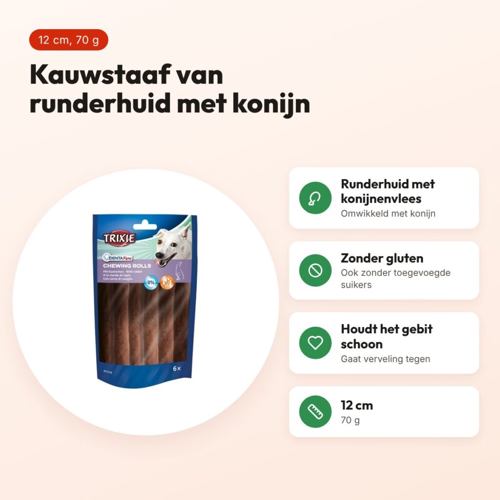 Trixie Denta Fun kauwstaaf konijn 12 cm – runderhuid, 70 g – voordelen