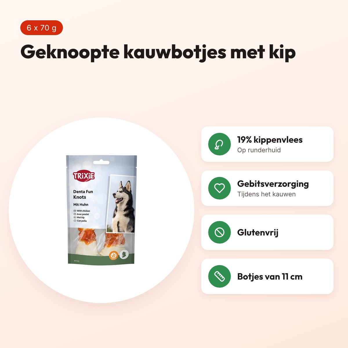 Trixie Denta Fun Knotted Chicken Chewing Bones 11 cm 6 x 70 g – voordelen