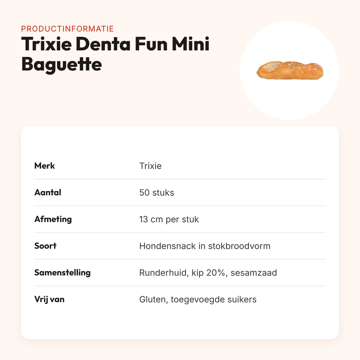 Trixie Denta Fun Mini Baguette 13 cm – runderhuid met kip, 50 stuks – productinformatie