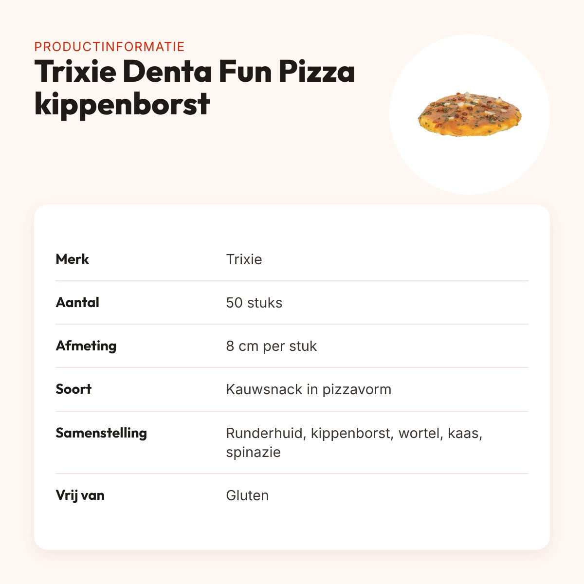 Trixie Denta Fun Pizza met kippenborst 8 cm – kauwsnack, 50 stuks – productinformatie