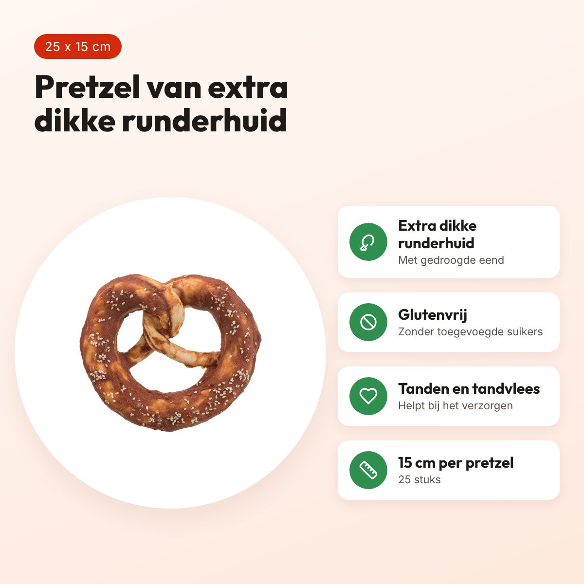 Trixie Denta Fun Pretzels eend 15 cm – runderhuid met eend, 25 stuks – voordelen