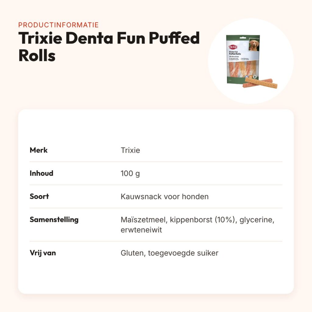 Trixie Denta Fun Puffed Rolls met kippenborst 100 g – glutenvrij – productinformatie