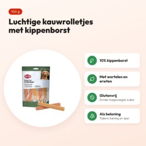 Trixie Denta Fun Puffed Rolls met kippenborst 100 g – glutenvrij – voordelen