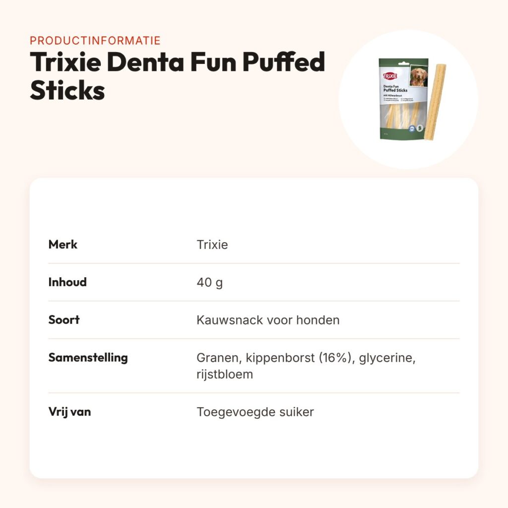 Trixie Denta Fun Puffed Sticks kauwsnack met kippenborst 40 g – productinformatie