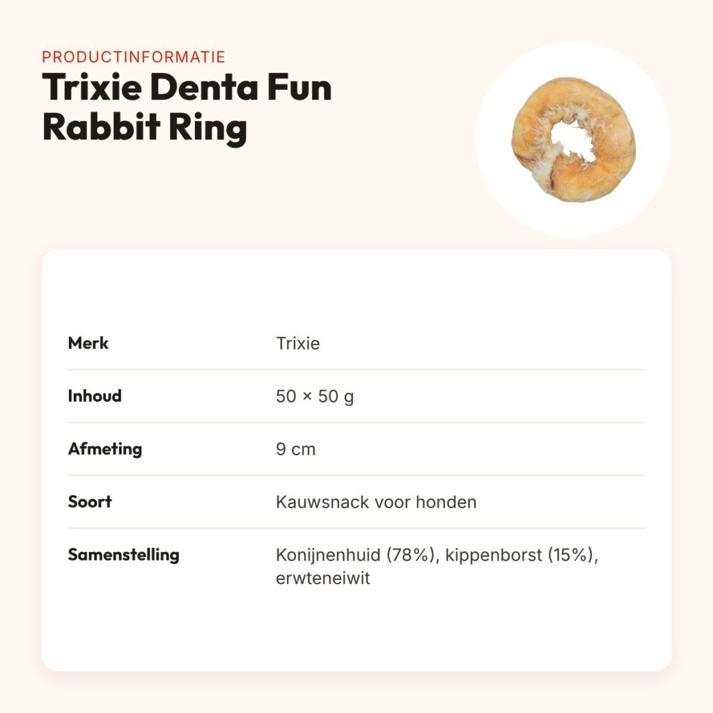 Trixie Denta Fun Rabbit Ring kauwsnack kippenborst 9 cm 50 x 50 g – productinformatie