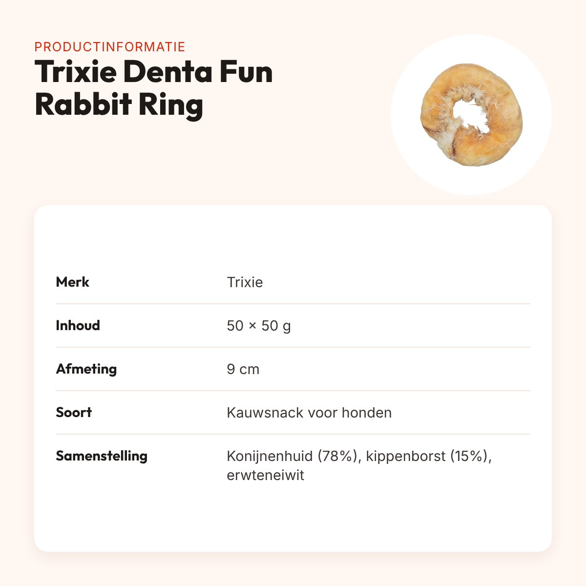 Trixie Denta Fun Rabbit Ring kauwsnack kippenborst 9 cm 50 x 50 g – productinformatie