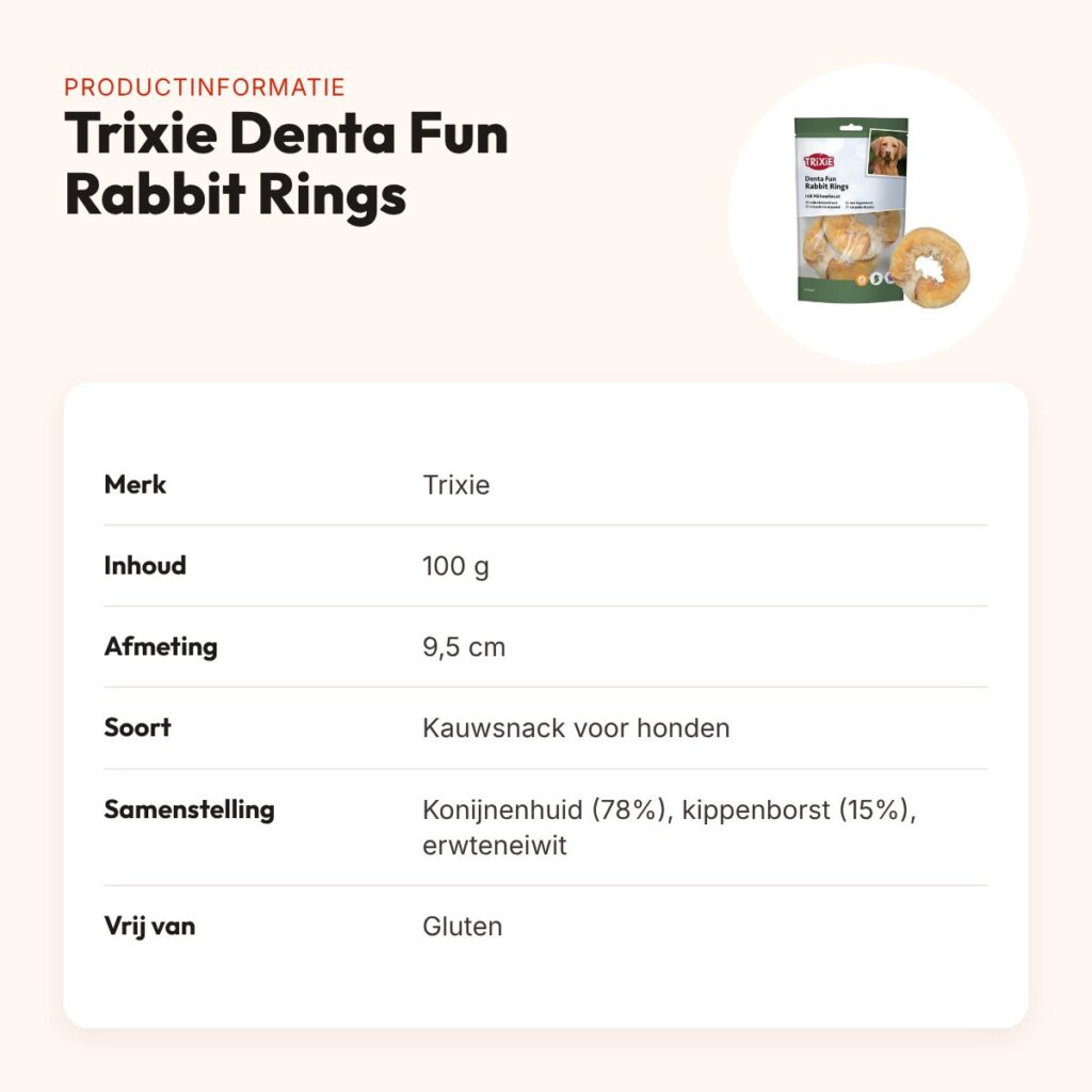 Trixie Denta Fun Rabbit Rings kauwsnack kippenborst 9,5 cm 100 g – productinformatie
