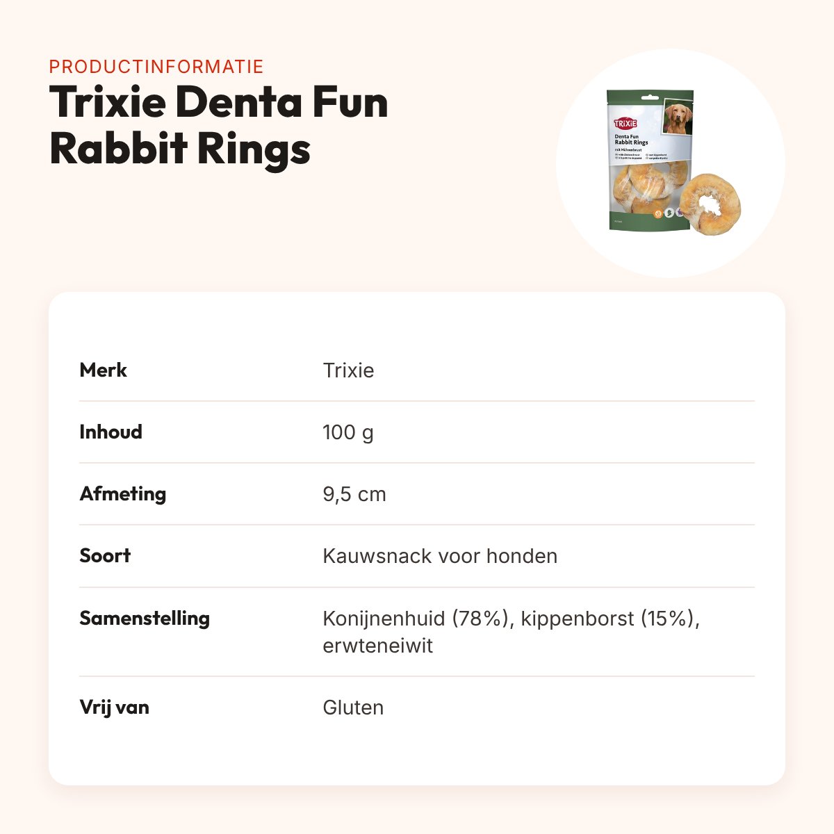 Trixie Denta Fun Rabbit Rings kauwsnack kippenborst 9,5 cm 100 g – productinformatie