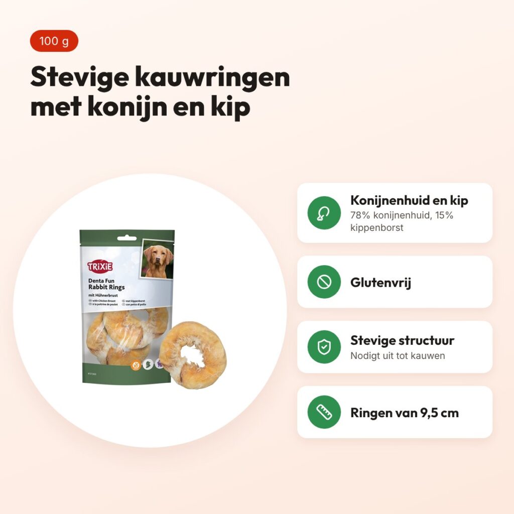 Trixie Denta Fun Rabbit Rings kauwsnack kippenborst 9,5 cm 100 g – voordelen