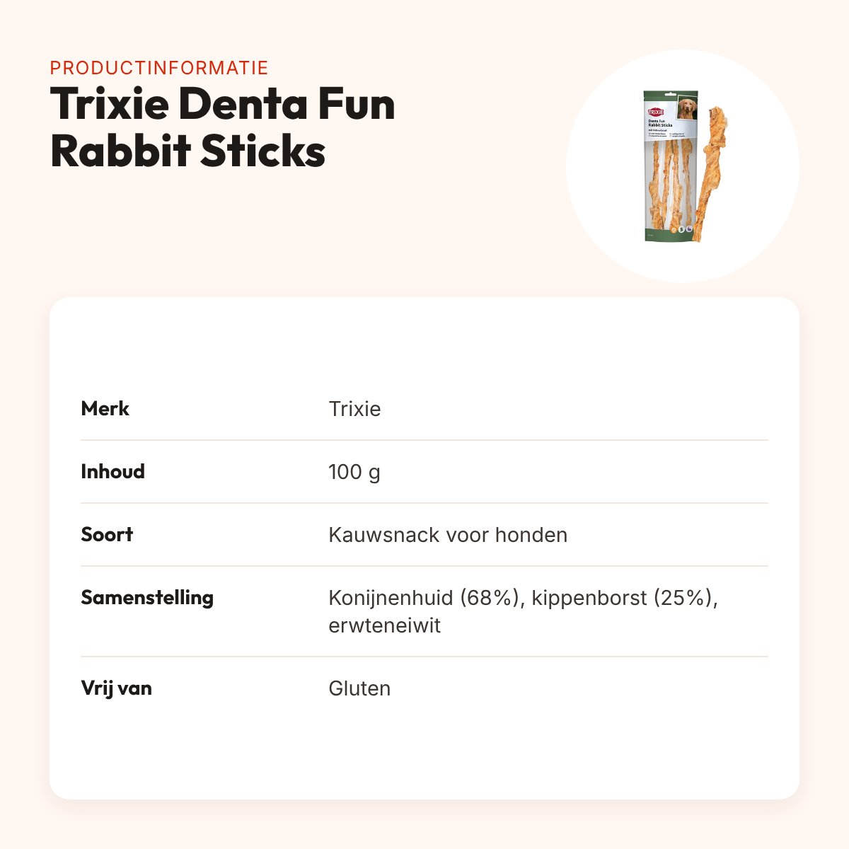 Trixie Denta Fun Rabbit Sticks kauwsnack met kippenborst 100 g – productinformatie