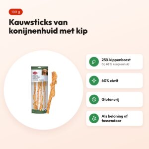 Trixie Denta Fun Rabbit Sticks kauwsnack met kippenborst 100 g – voordelen